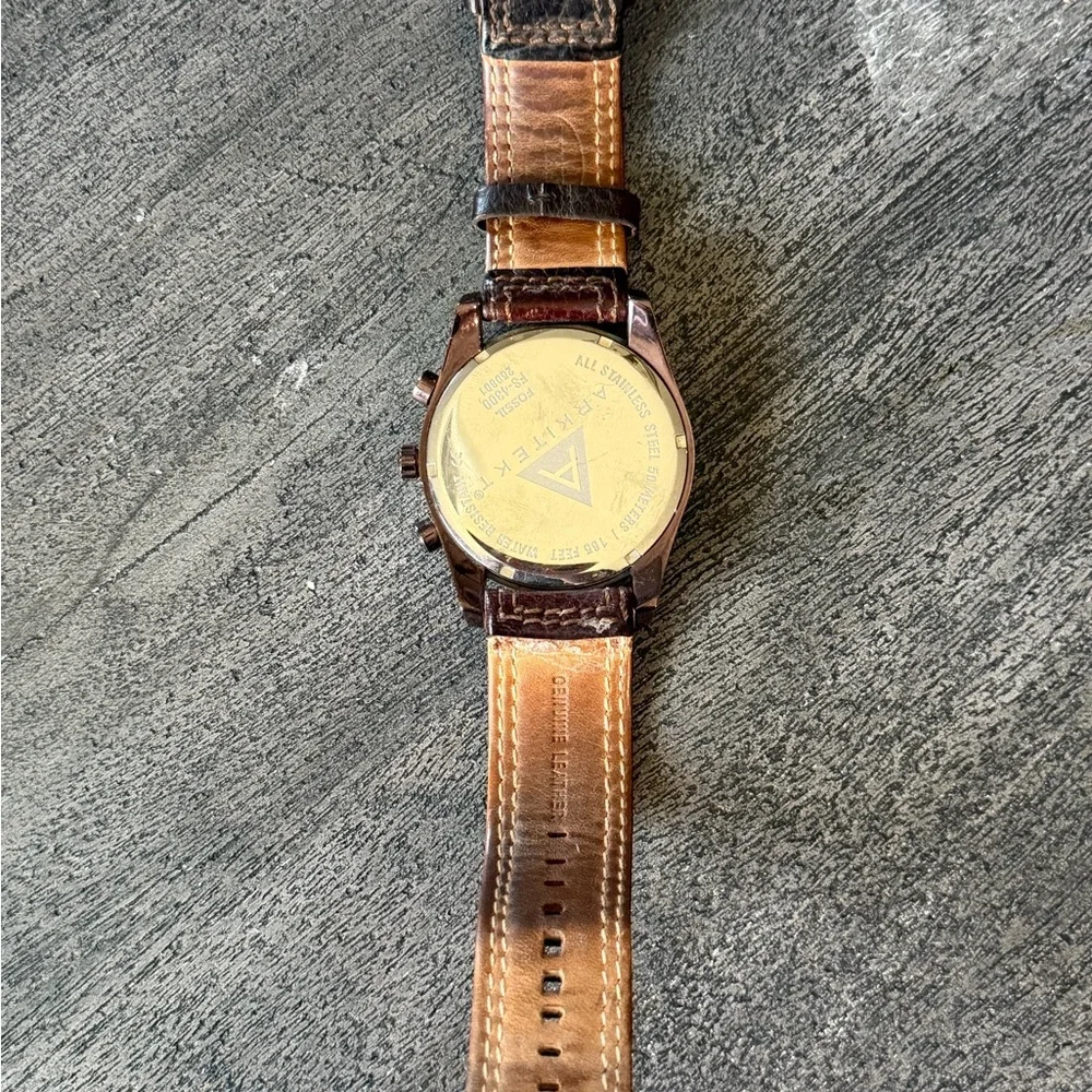 Fossil Dark Brown Leather Watch with Silver Case